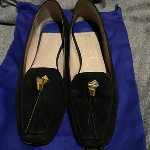 Like New Stuart Weitzman Black Suede Flats with Gold tassel